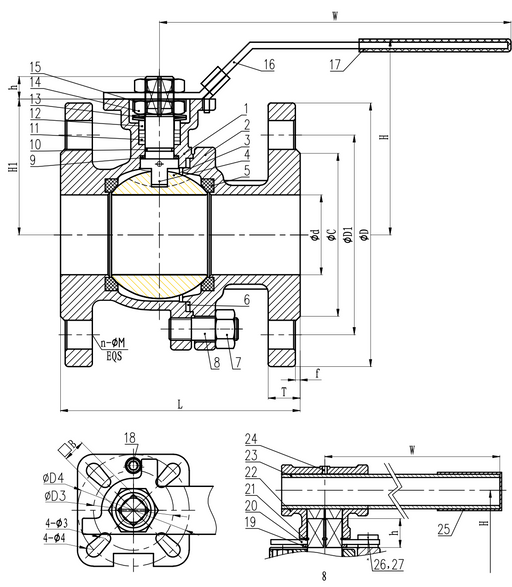 2PC FLANGED BALL VALVE CL150 316 PTFE FIRE SAFE Guard