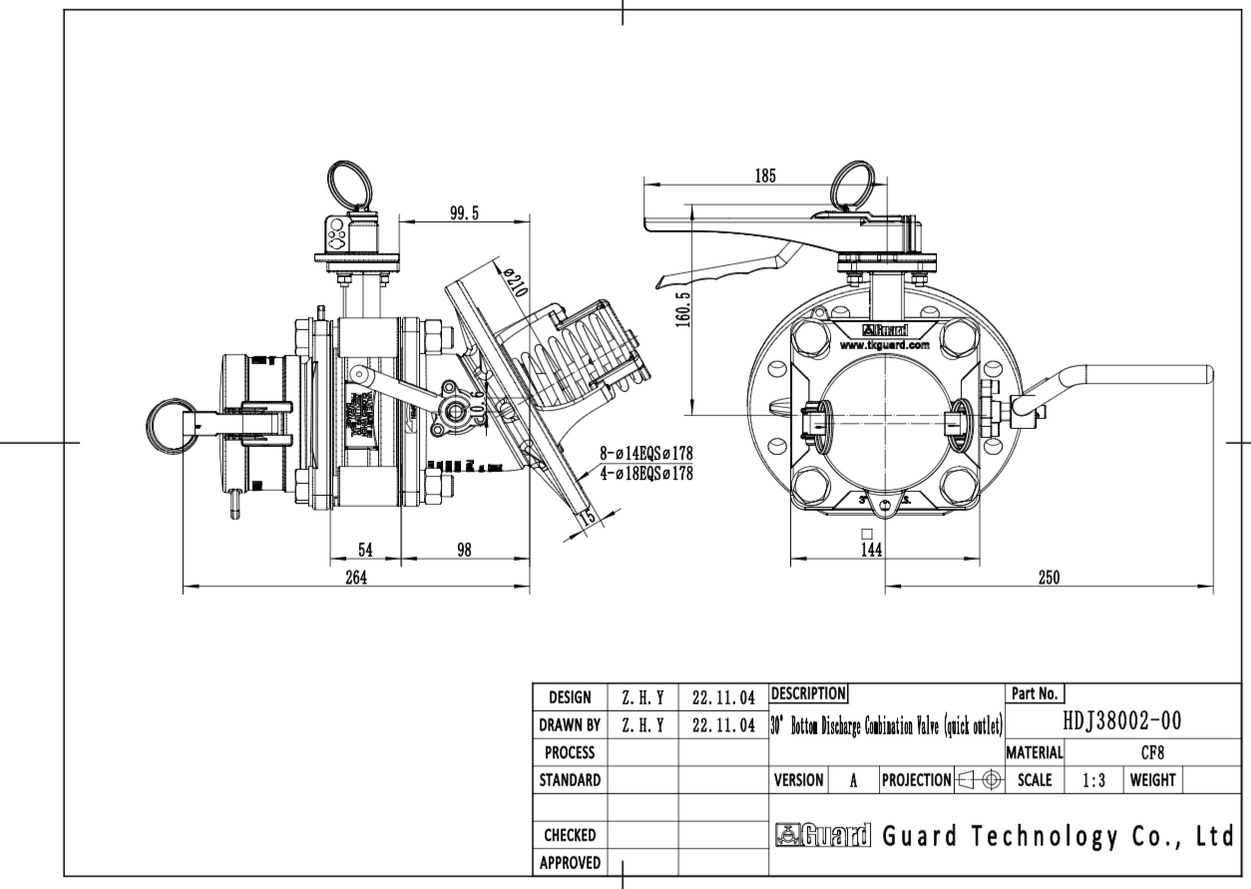 DN80 30 Degree Bottom Discharge Combination Valve with Camlock Outlet ...