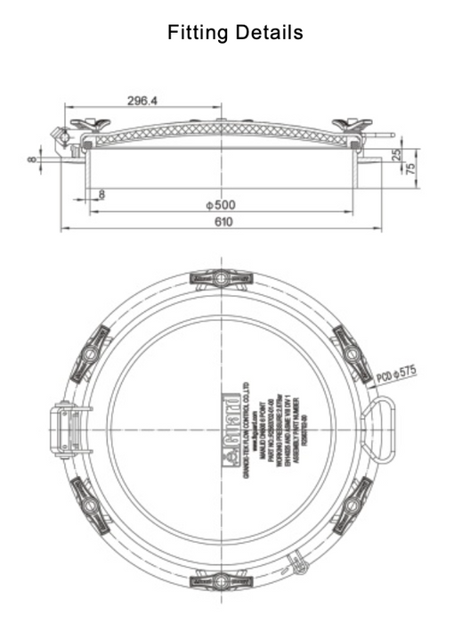 Assemblage de trou d'homme 500 mm pour bitume, 6 points