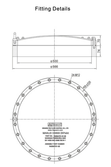 DN500 Couvercle à bride avec couvercle convexe -4 bars