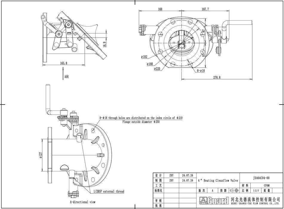 4" 45° Manual Bottom Discharge-Steam heated - Pointed Poppet
