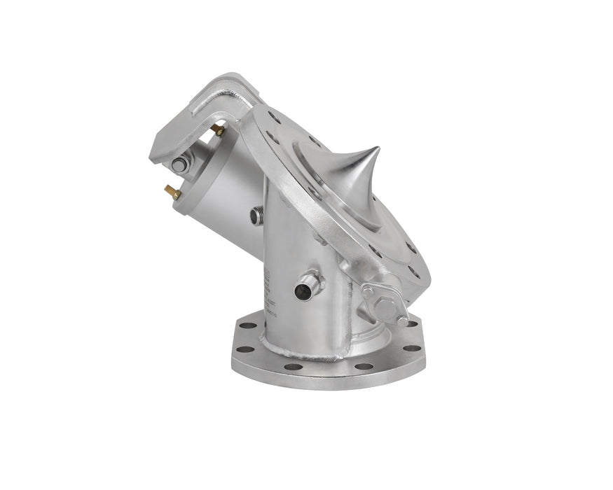 4" 45°  Steam heated Pneumatic Foot Valve, pointed poppet