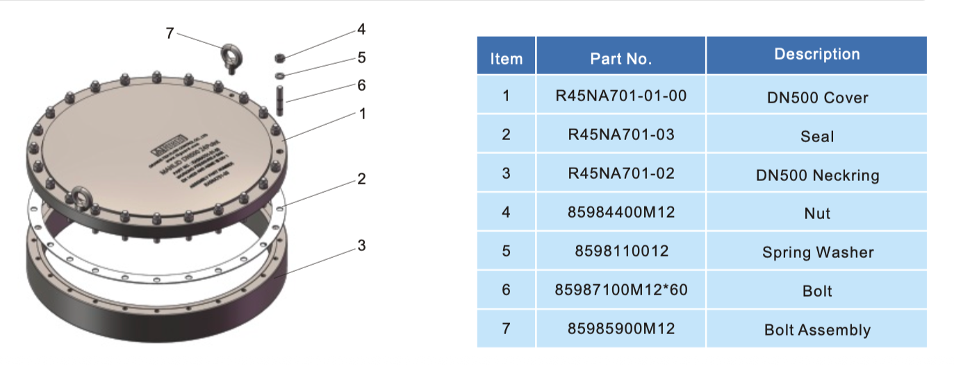 DN500 Couvercle à bride avec couvercle convexe -4 bars