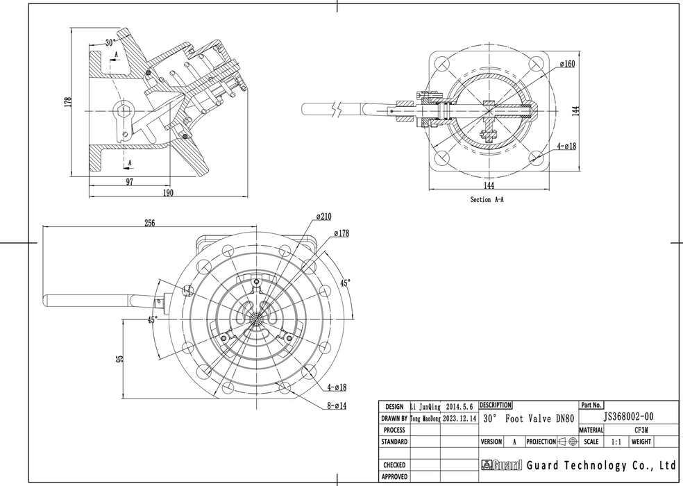 3" Soupape de fond 30 °, entrée 8 × 14 × PCD178, 4 × 18 × PCD178