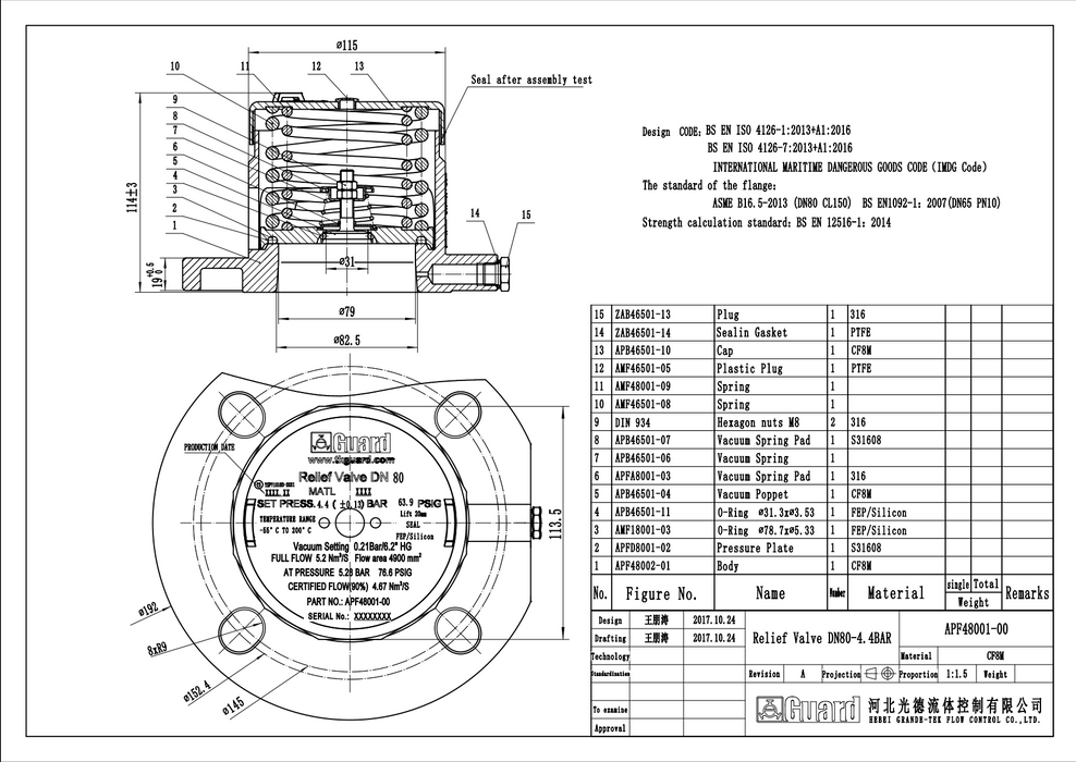 Soupape de sécurité 3" à bride 4.4 Bar + Vac 0,21