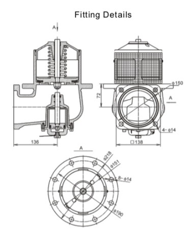 JZ964C02-00 90degrees Bottom Discharge Fitting Details