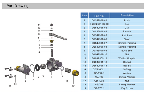 Part Drawing Three Way Ball Valve